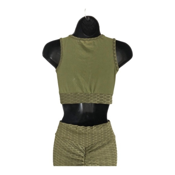 Green waffle texture sheer crop sports bra & booty contour leggings size small - Picture 10 of 16
